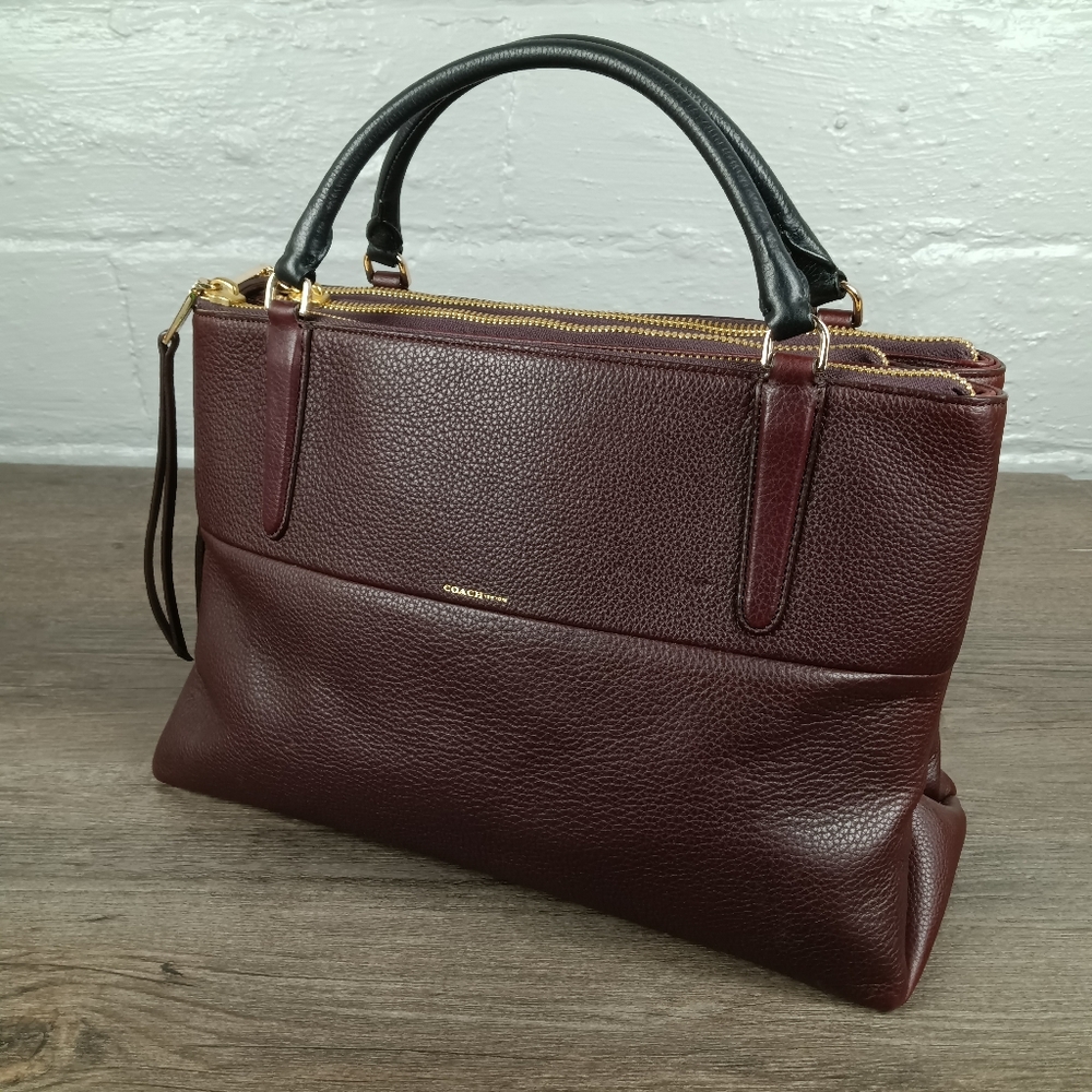 Coach Borough #H1730-28160 Pebbled Leather in Oxblood with Gold Hardware